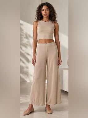 Zara Wide-Leg High-Rise Palazzo Pants in Beige